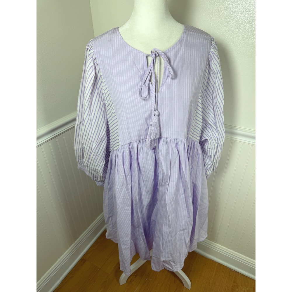 Shop‎ the Mint Midi Peasant Dress Lavender Stripes Bell Sleeves Women Size XL